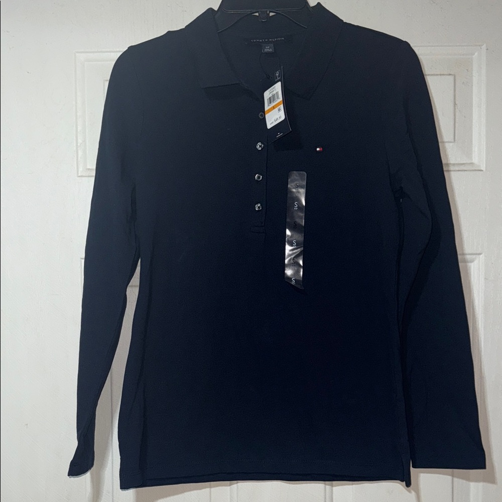 Tommy Hilfiger  Dark Blue Long Sleeve Polo Shirt Size Small NWT